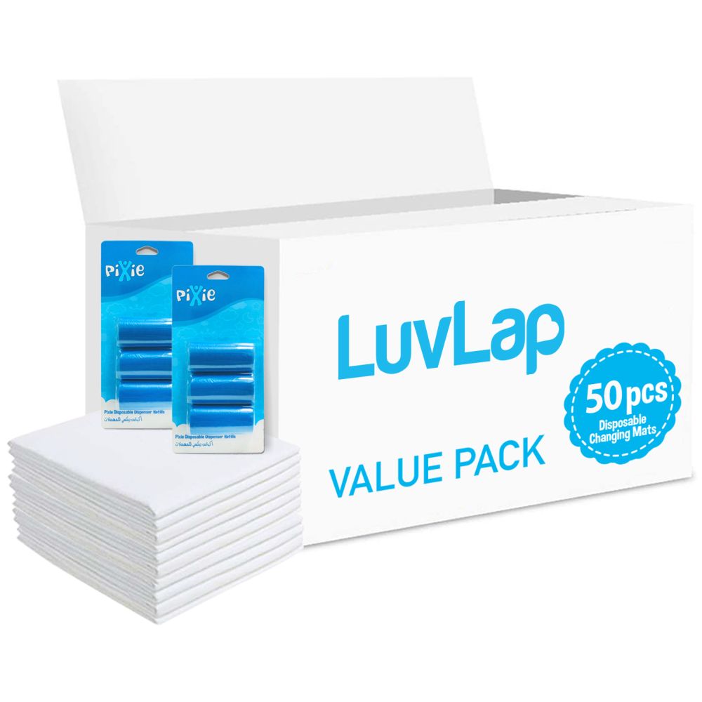 Luvlap - Changing Mats 50 + Pack Of 2 Refill Blue 120 Nappy Bags