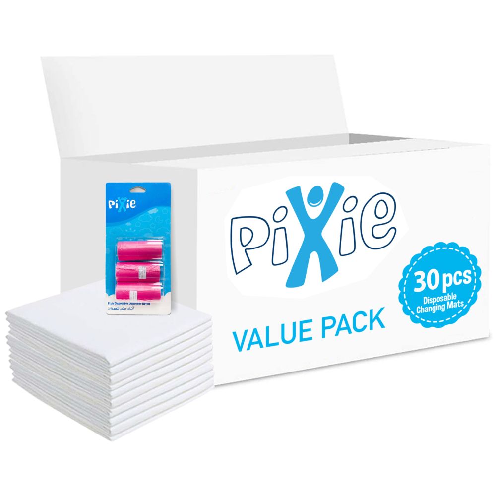 Pixie - Changing Mats 30 + Pack Of 1 Refill Pink 60 Nappy Bags