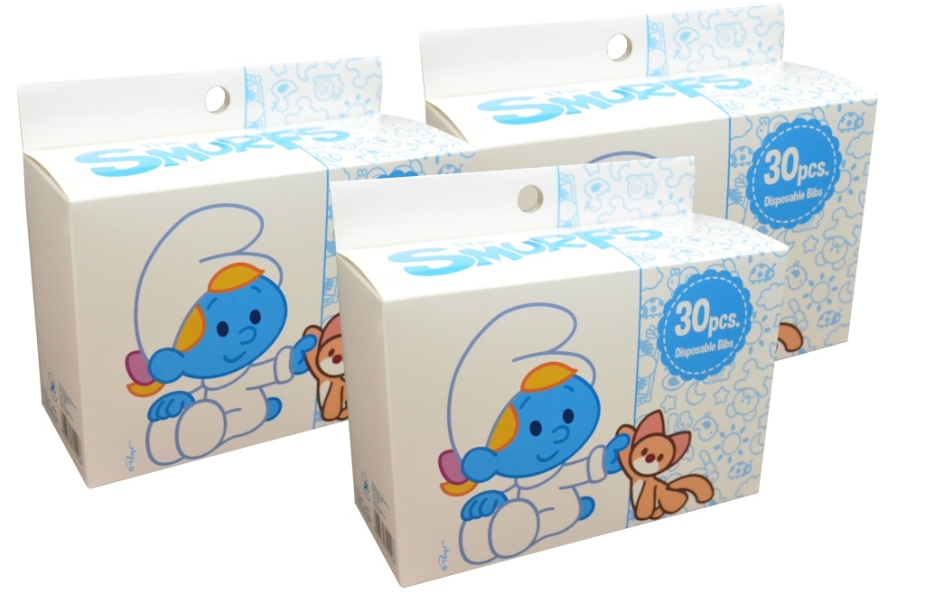 Smurf - Disposable Bibs, Box of 30pcs. (Bundle of 3)