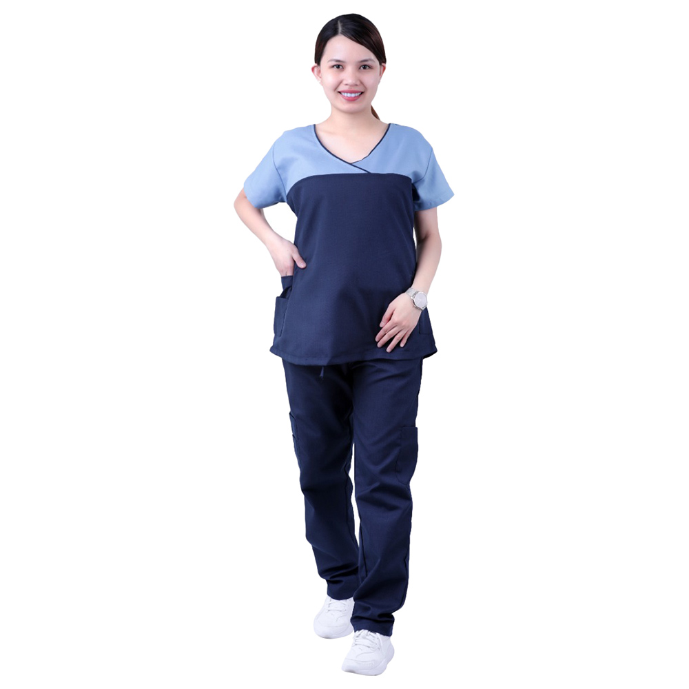 Veronica - Poly Cotton Scrub Suit/Medical Uniform - Light Blue