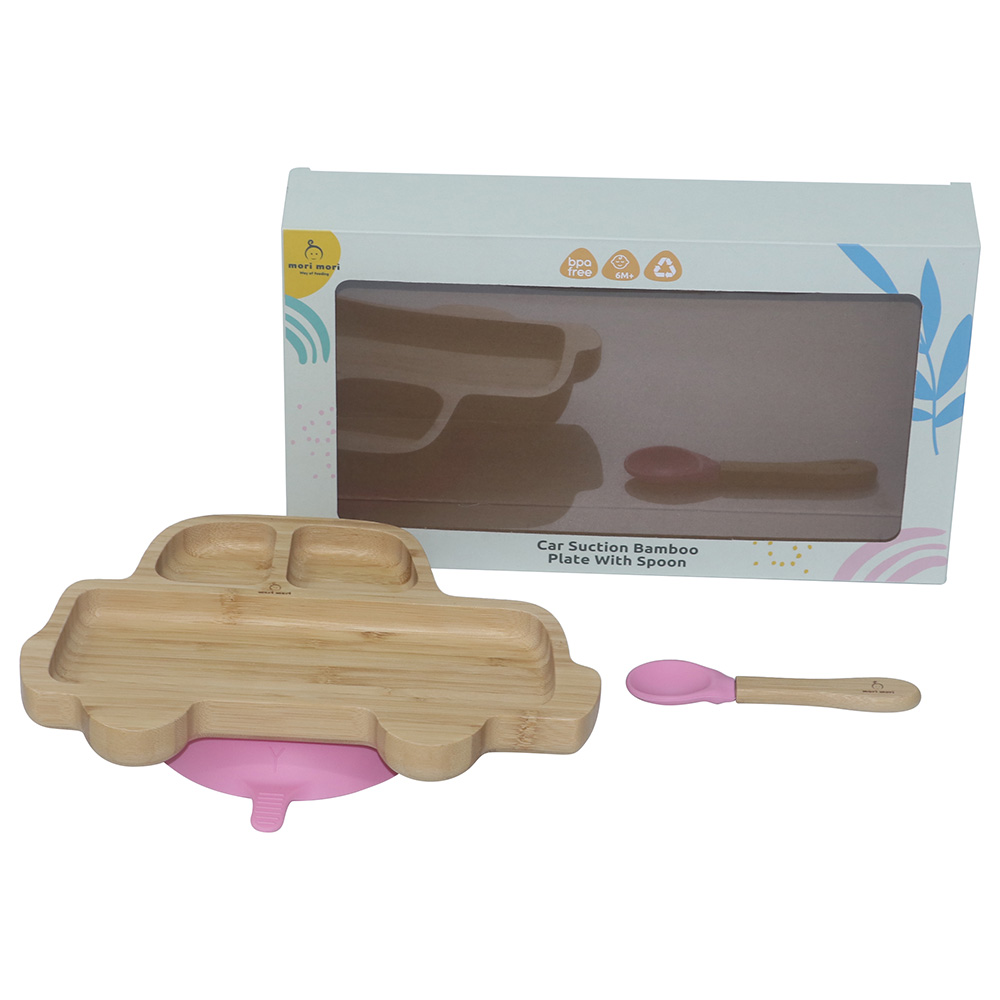 Mori Mori - Car Plate with Spoon & Silicone Suction - Pink