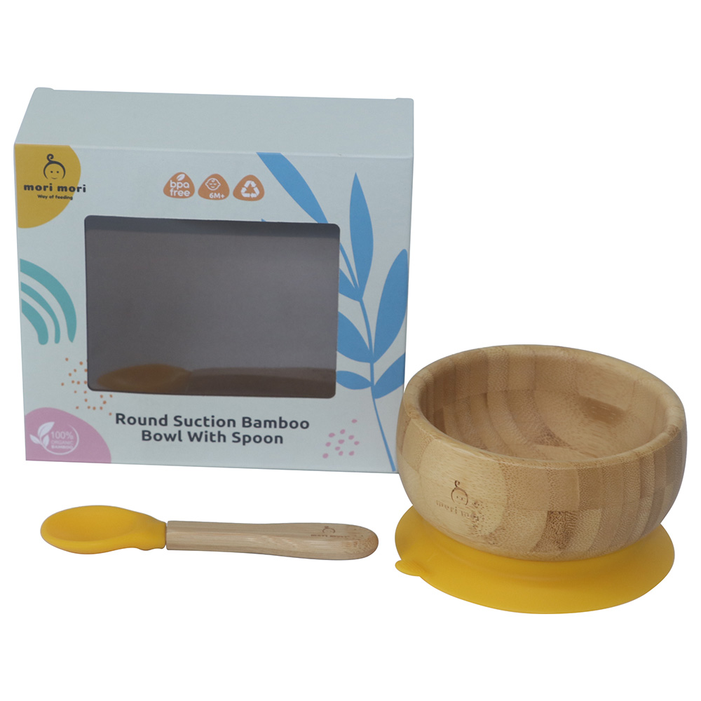 Mori Mori - Round Bowl with Spoon & Silicone Suction - Yellow