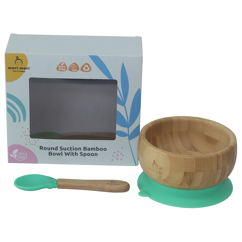 Mori Mori - Round Bowl with Spoon & Silicone Suction - Green