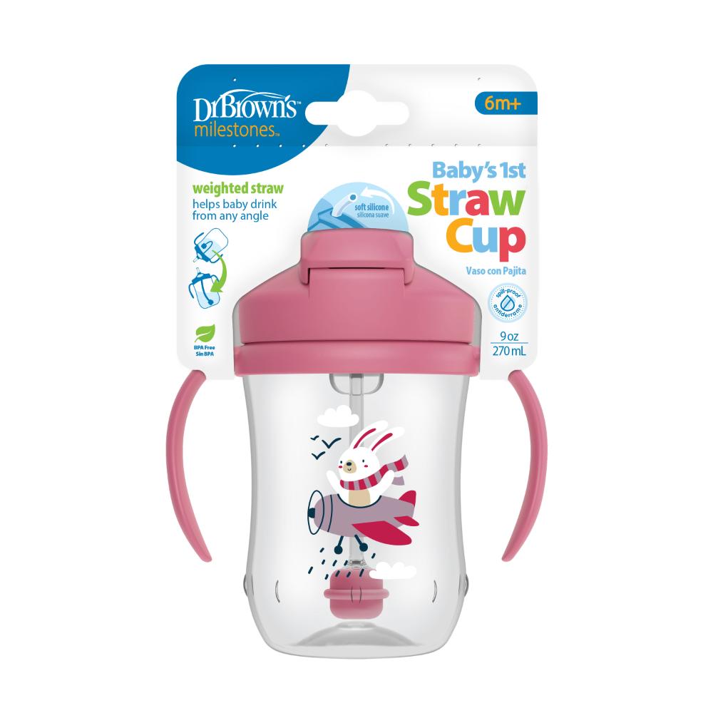 Dr. Brown's - Baby's First Straw Cup With Handles - Pink - 270 ml