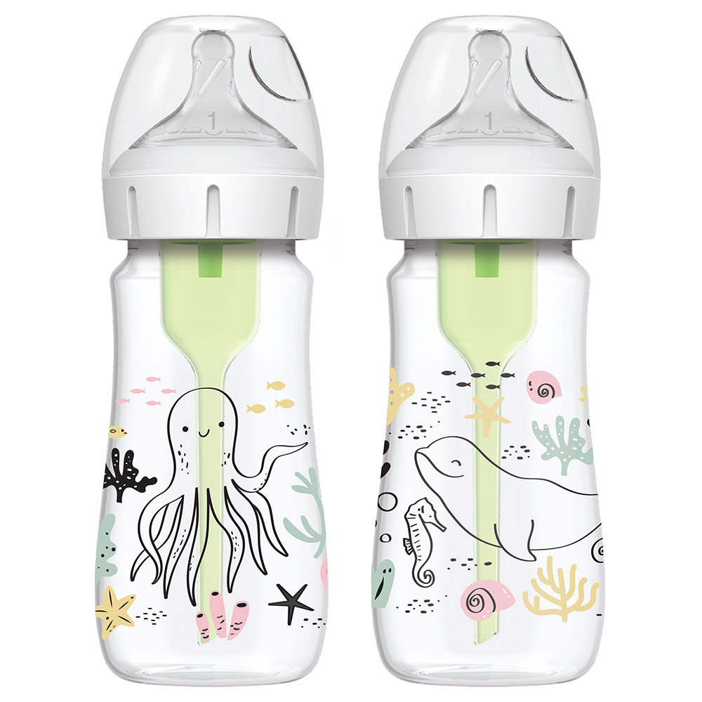 Dr. Brown's Polypropylene Natural Flow Anti-Colic Options+ Wide-Neck Baby Bottle - Ocean Design - Pack of 2 - 270ml
