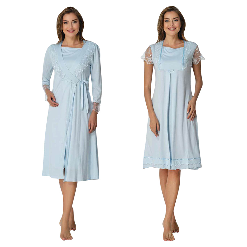 Mini Plum - 2pc-set - Lace Maternity Nightwear with Robe - Blue