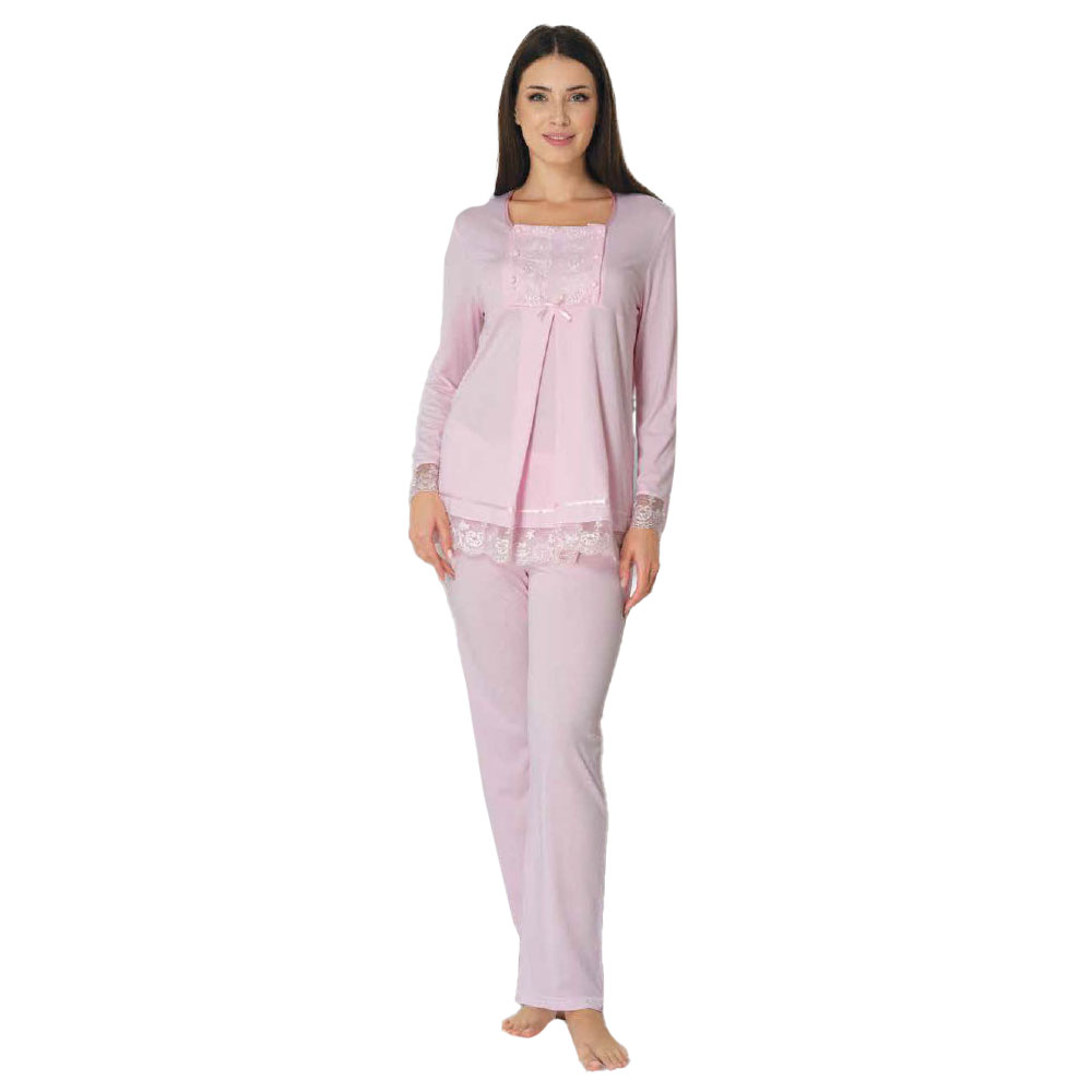 Mini Plum - Lace Detail Maternity Pajamas Set - Pink