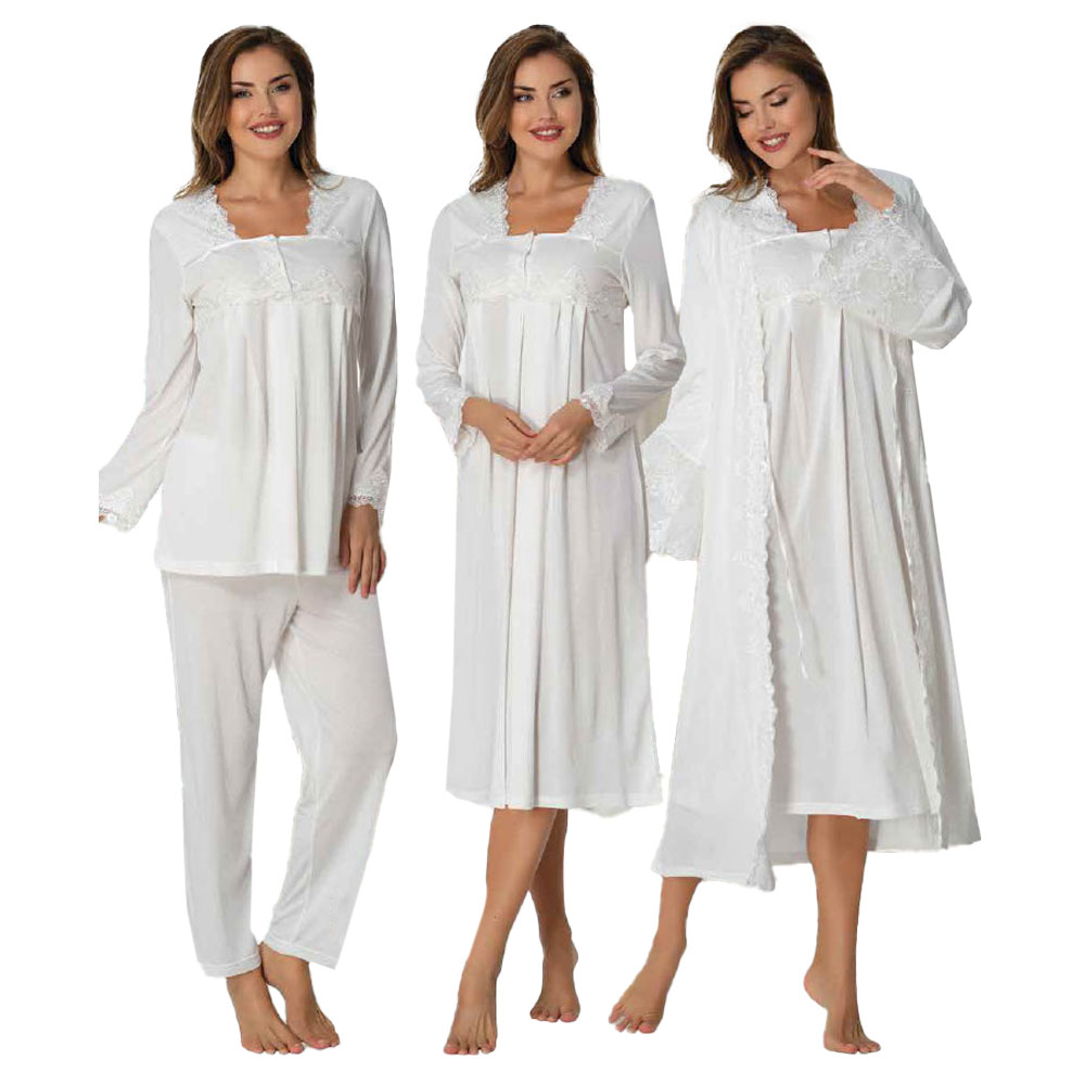 Mini Plum - 4pc-set - Maternity Nightwear with Lace Detail - White