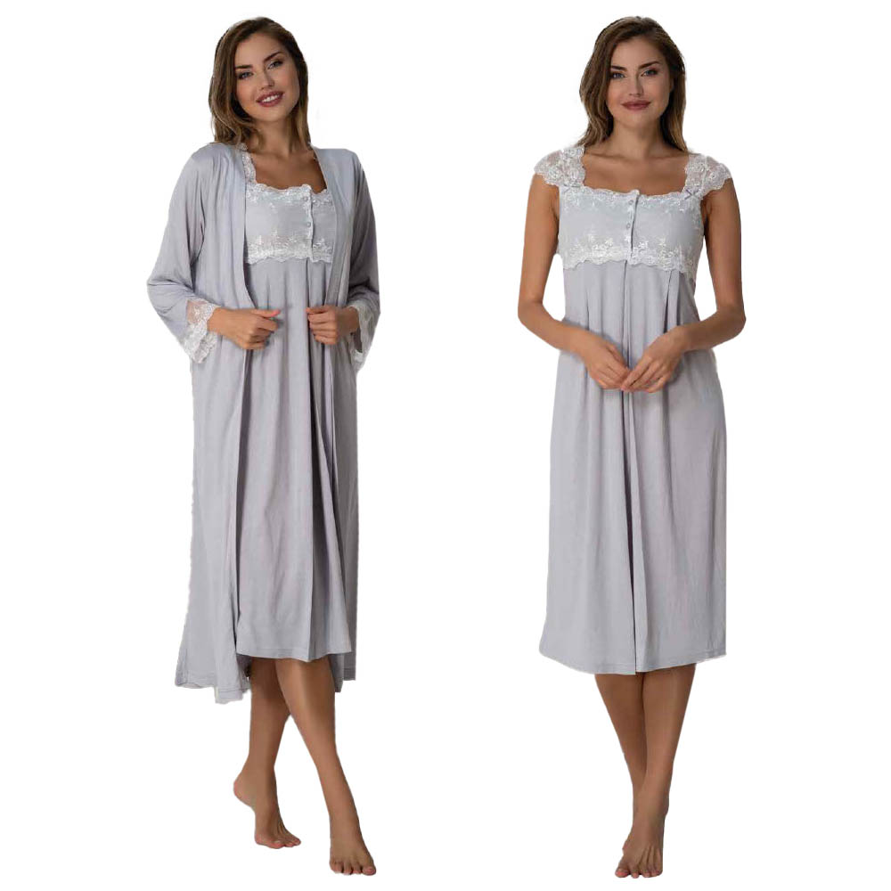 Mini Plum - 2pc-set - Maternity Nightie with Robe - Grey