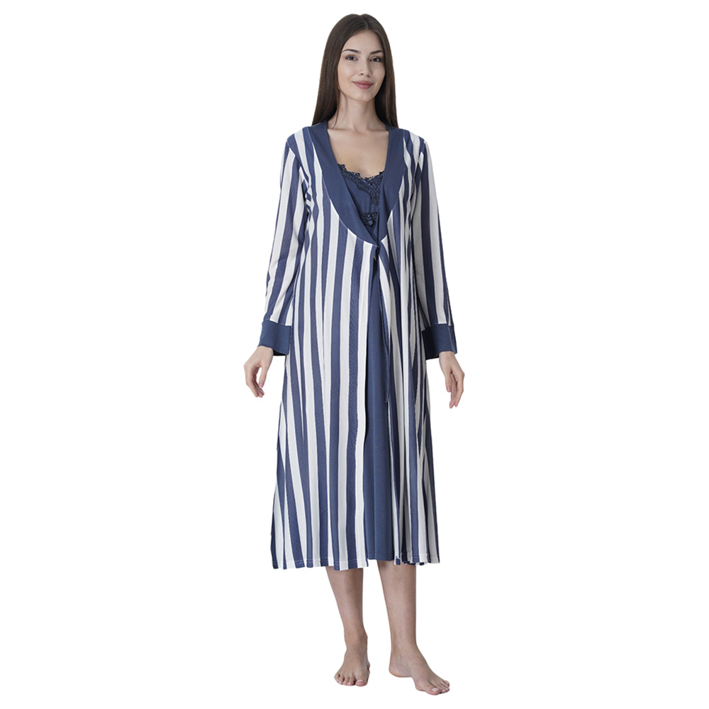 Mini Plum - 2pc-Set - Maternity Nightwear with Stripes - Blue