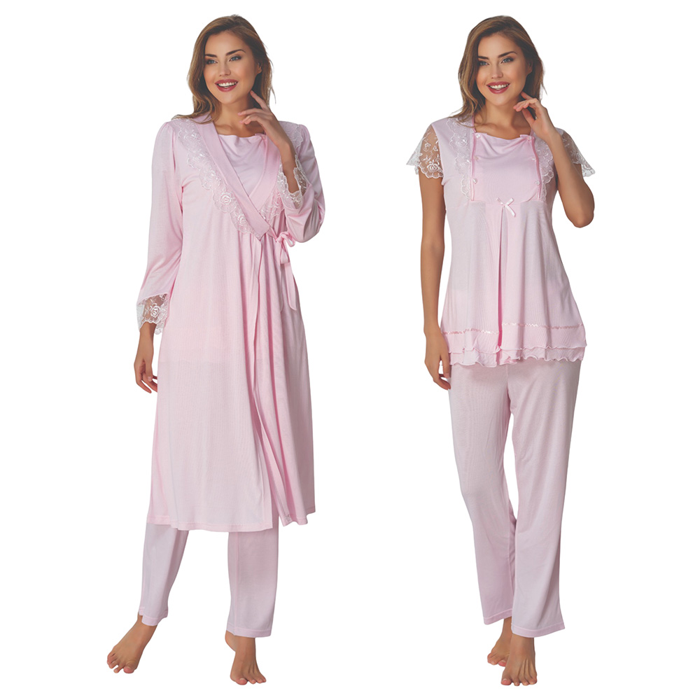 Mini Plum - 3pc-Set - Maternity Pjyamas with Lace Neckline - Pink