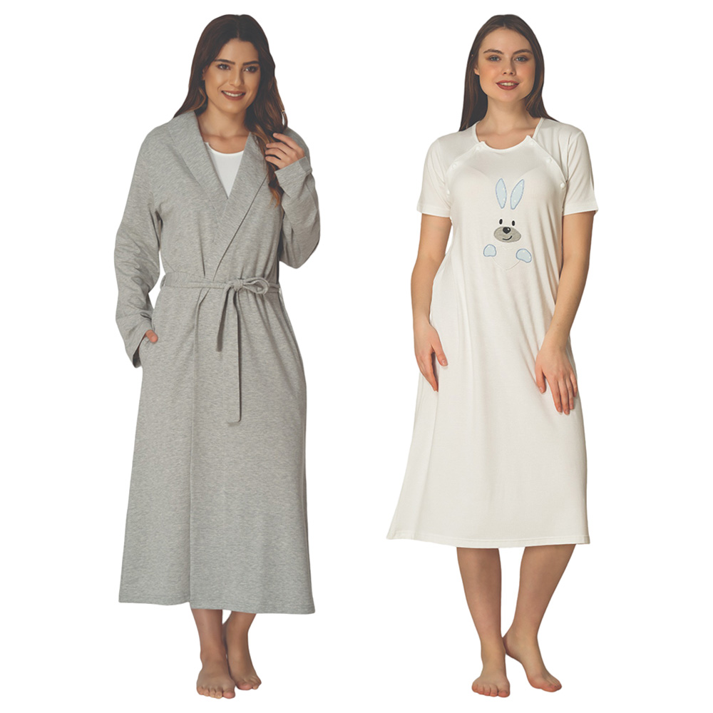 Mini Plum - 2pc-Set - Maternity Nightwear with Lace Details - Grey