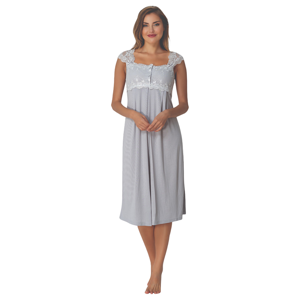 Mini Plum - Maternity/Breastfeeding Nightie with Lace Details - Grey