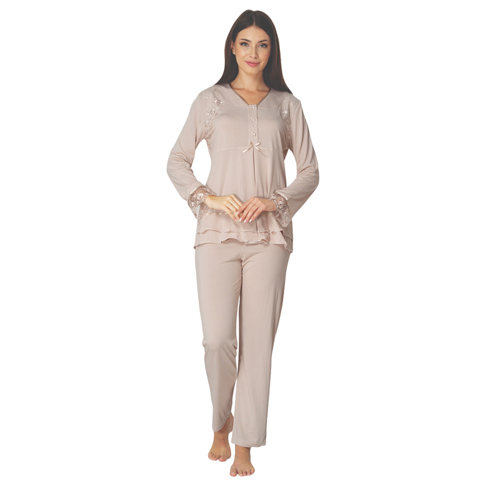 Mini Plum - Maternity Pjyamas with Lace Details - Beige