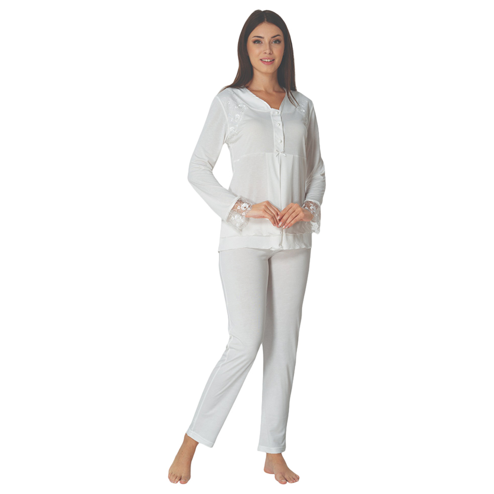 Mini Plum - Maternity Pjyamas with Lace Sleeves - White