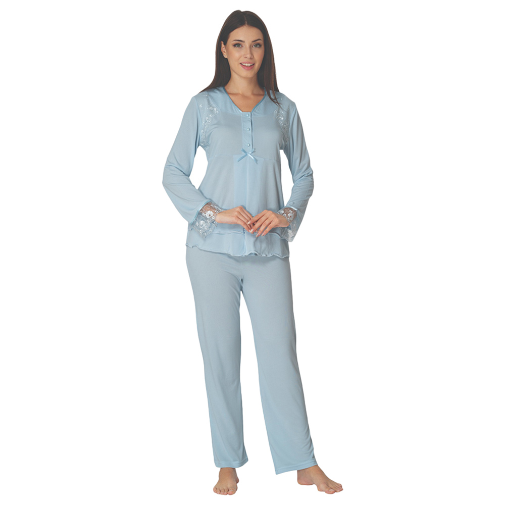 Mini Plum - Cotton Maternity Pjyamas with Lace Details - Blue