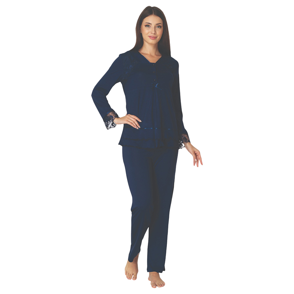 Mini Plum - Maternity Pjyamas with Lace Sleeves - Navy