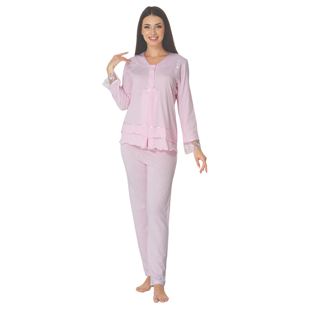 Mini Plum - Cotton Maternity Pjyamas with Lace Details - Pink