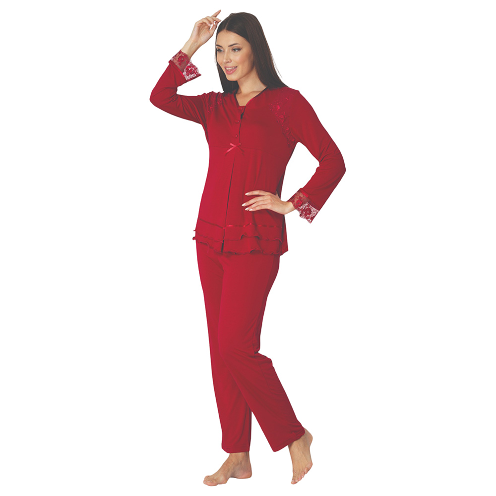 Mini Plum - Maternity Pjyamas with Lace Details - Red