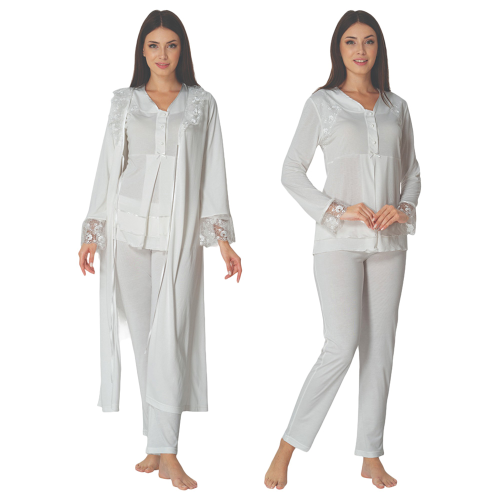 Mini Plum - 3pc-Set - Maternity Pjyamas with Lace Sleeves - White