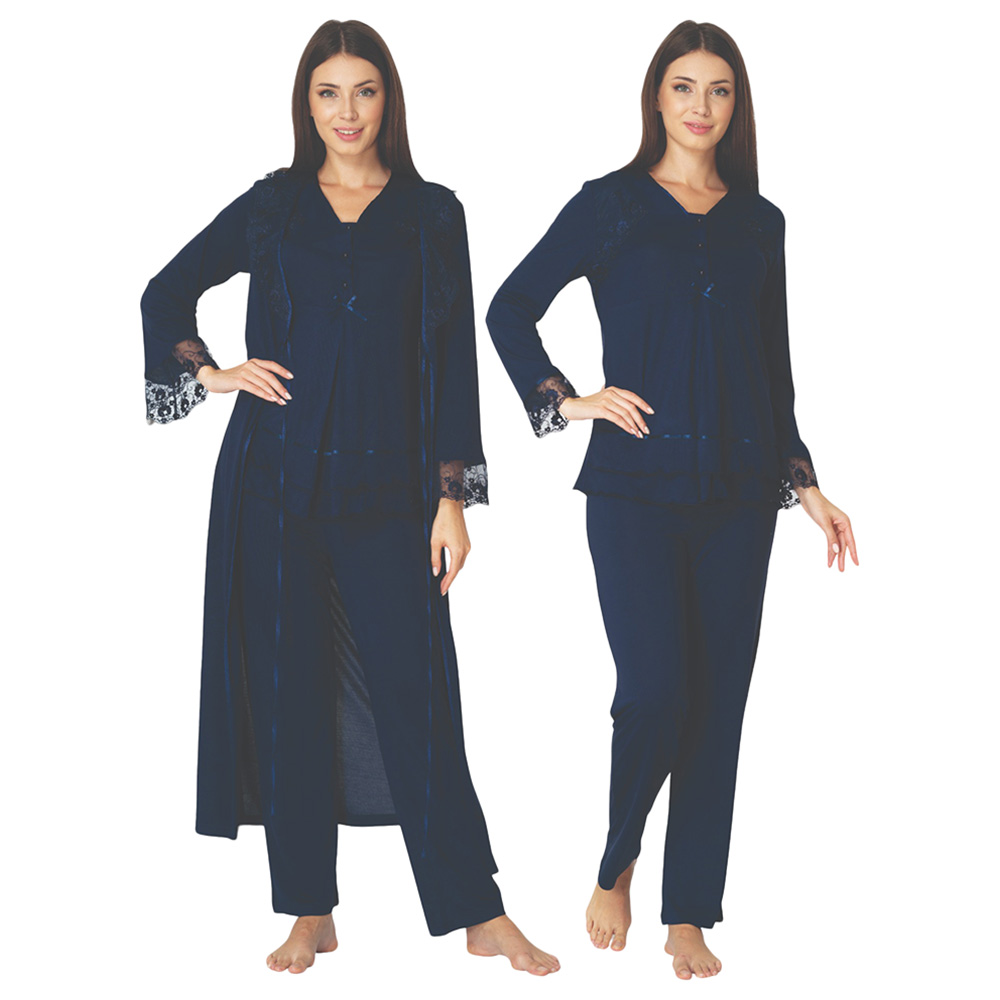 Mini Plum - 3pc-Set - Maternity Pjyamas with Lace Sleeves - Navy