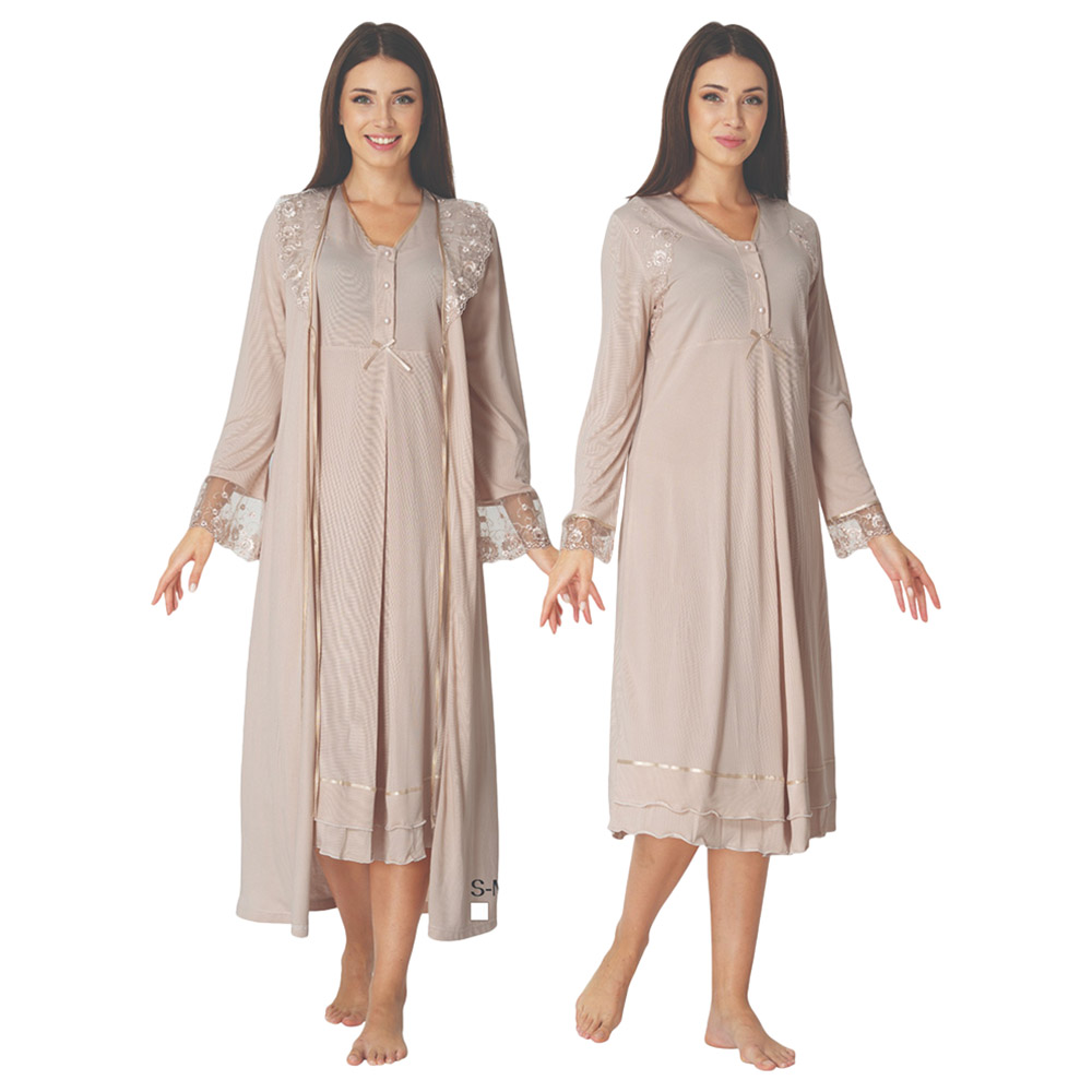 Mini Plum - 2pc-Set - Maternity Nightwear with Lace Details - Beige