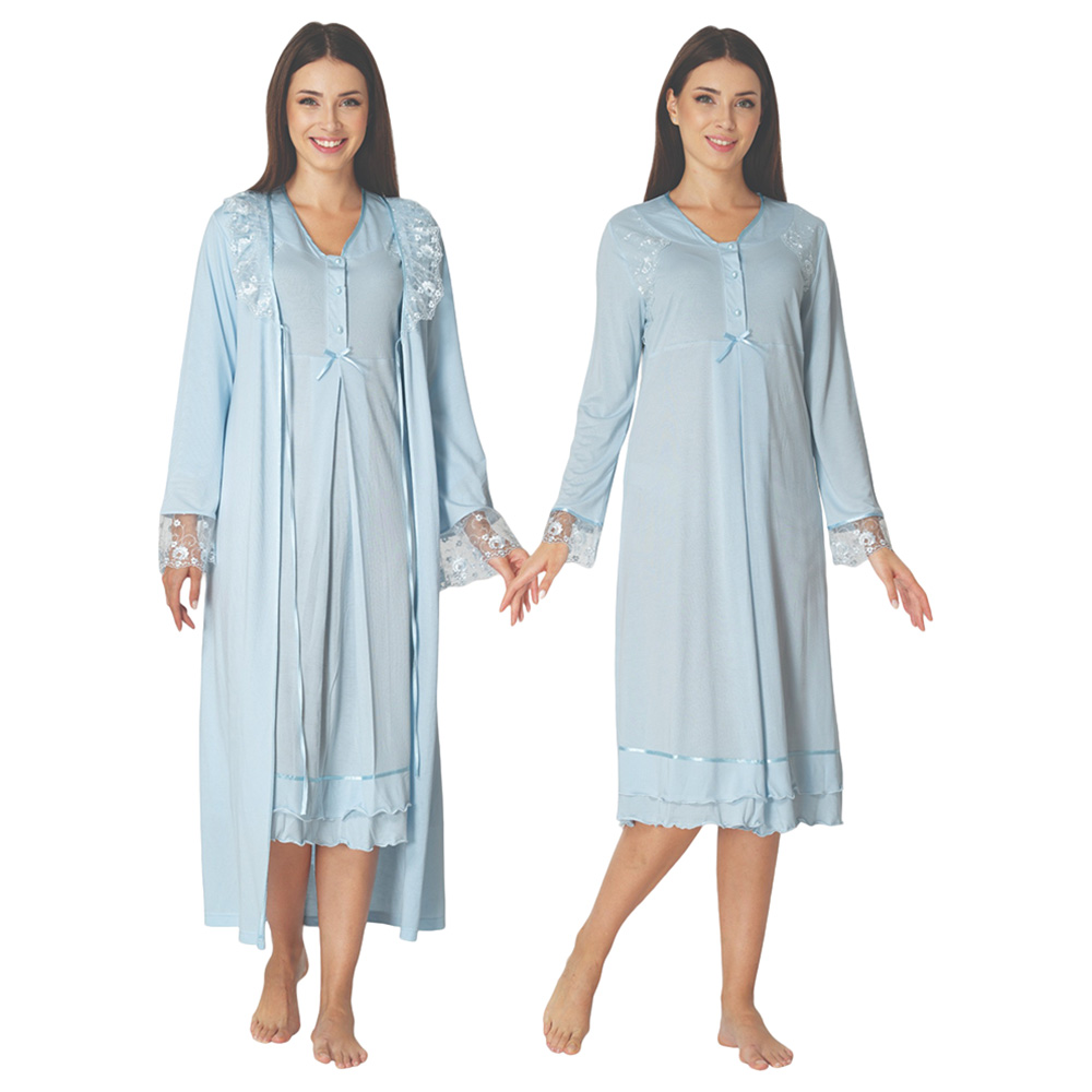 Mini Plum - 2pc-Set - Maternity Nightwear with Lace Details - Blue