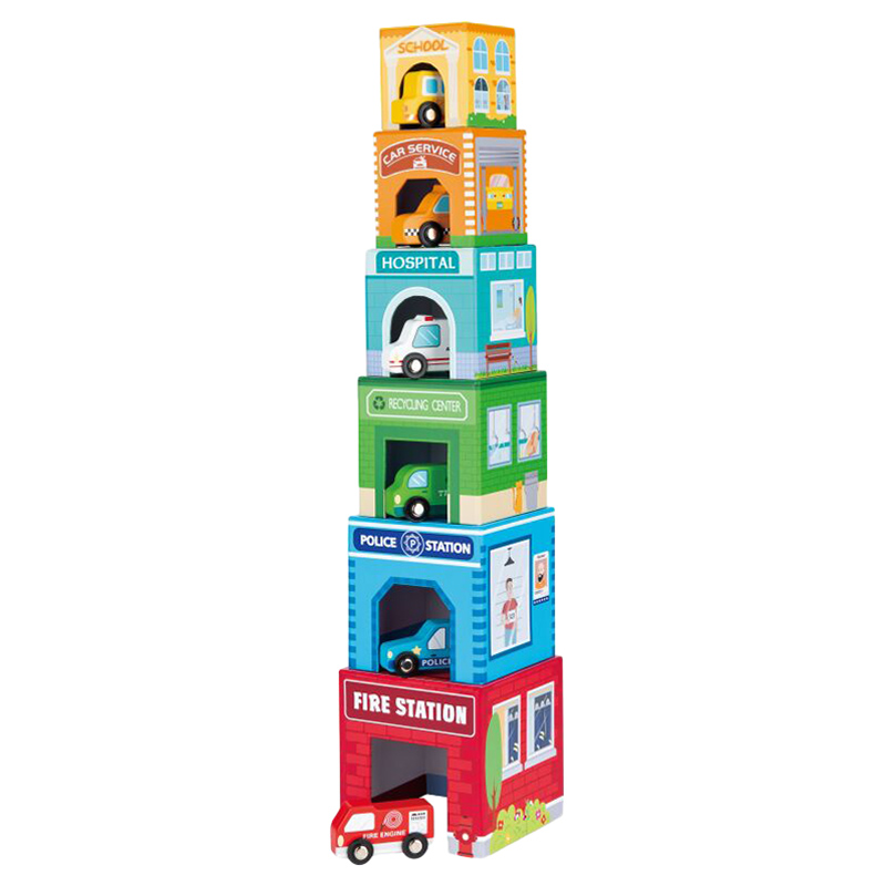 Lelin - Stacking Cube With 6 Vehicles