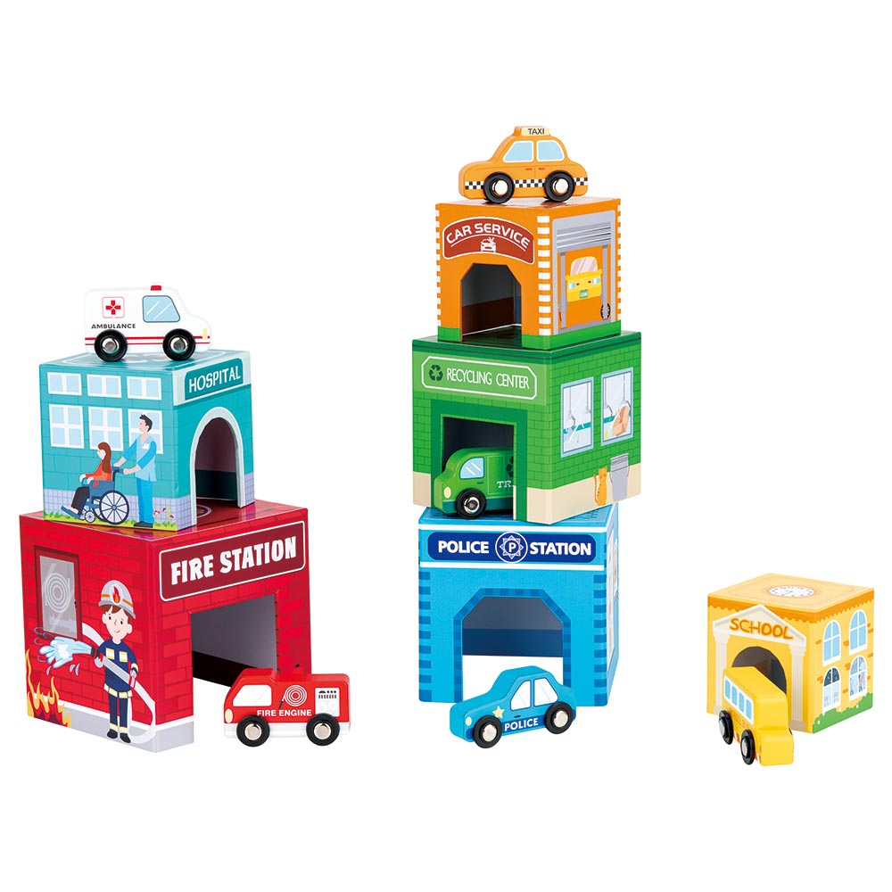 Lelin - Stacking Cube With 6 Vehicles