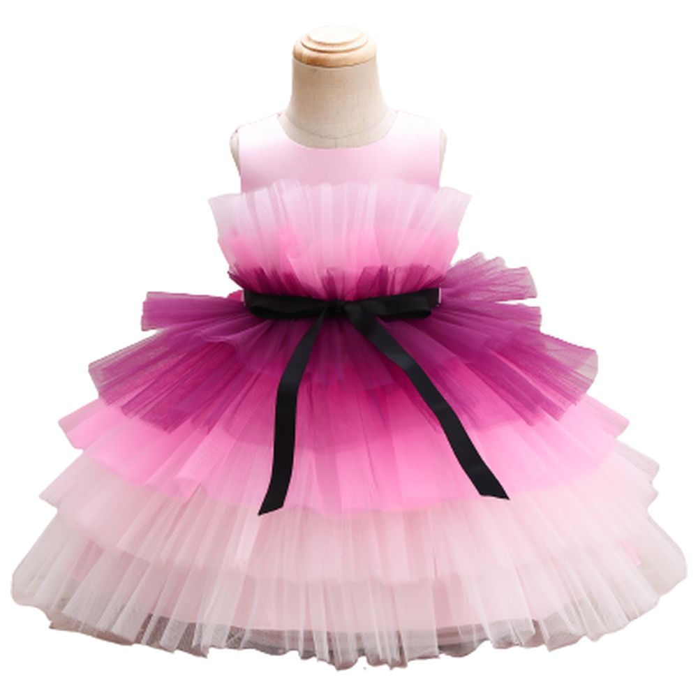 D' Daniela Toddler Girls Bow Front Mesh Gown Shaded - Pink