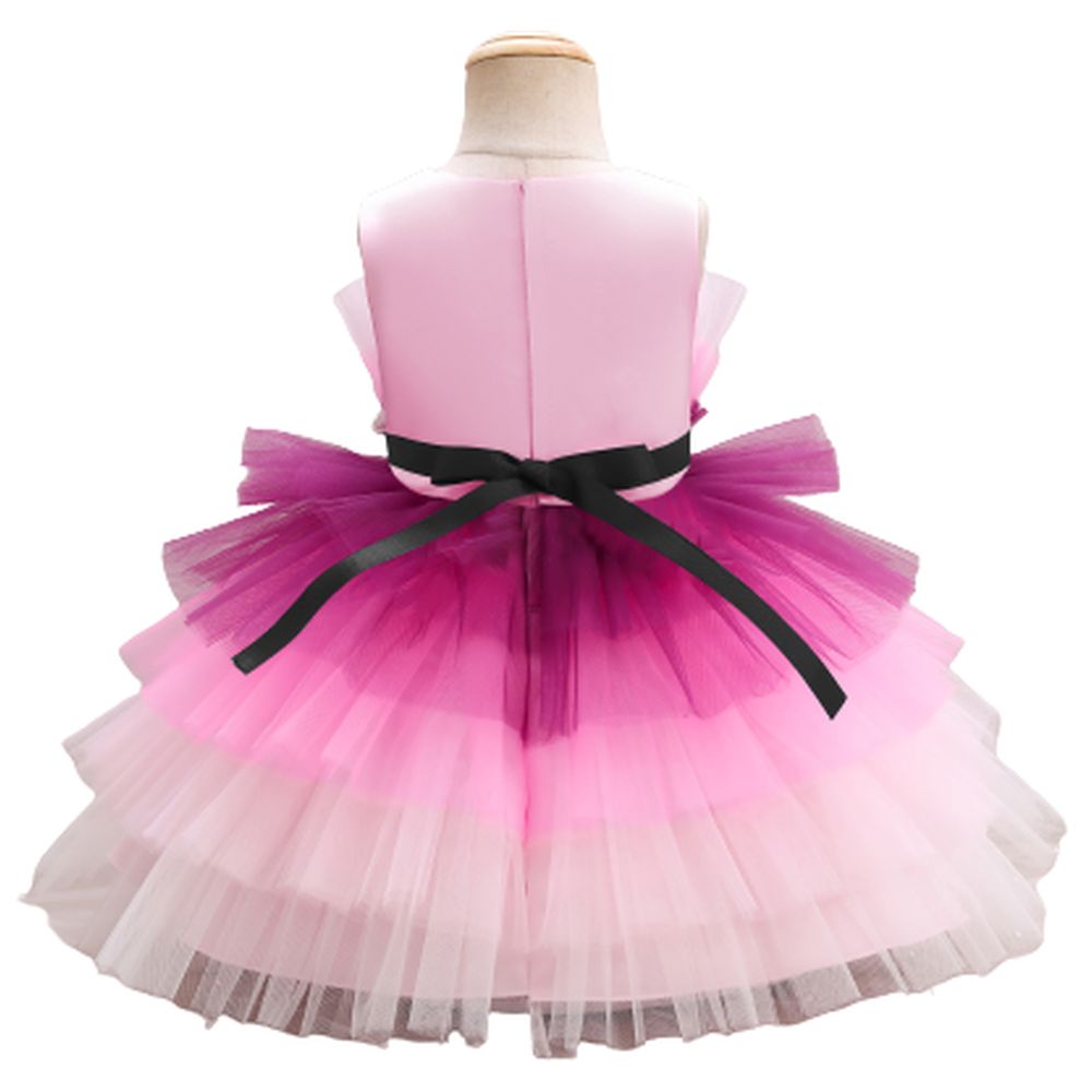 D' Daniela Toddler Girls Bow Front Mesh Gown Shaded - Pink