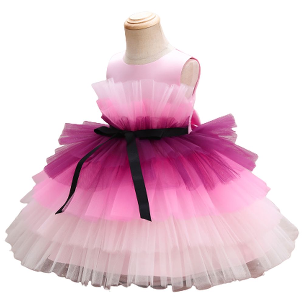 D' Daniela Toddler Girls Bow Front Mesh Gown Shaded - Pink