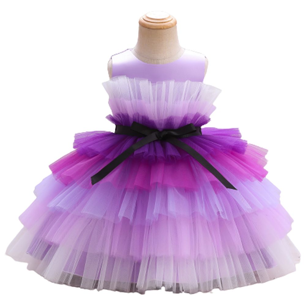 D' Daniela Toddler Girls Bow Front Mesh Gown - Purple