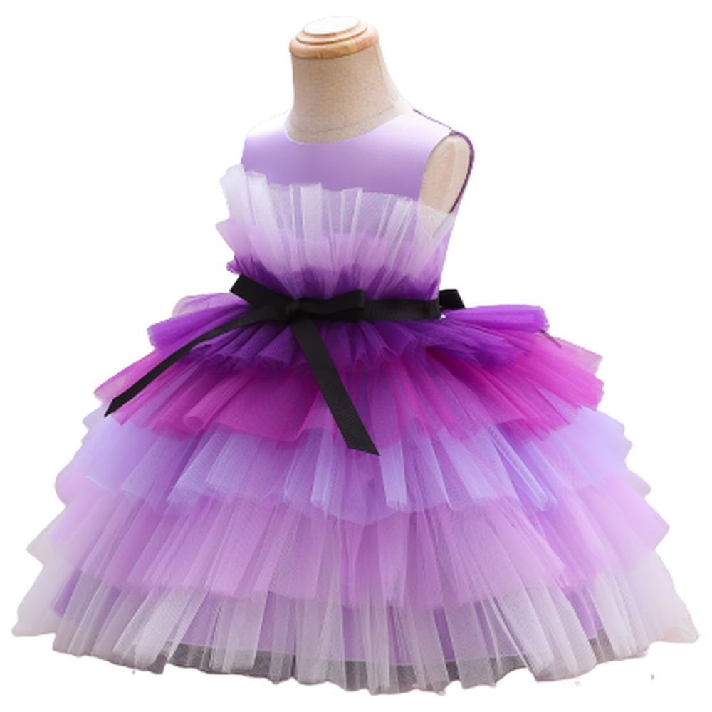 D' Daniela Toddler Girls Bow Front Mesh Gown - Purple