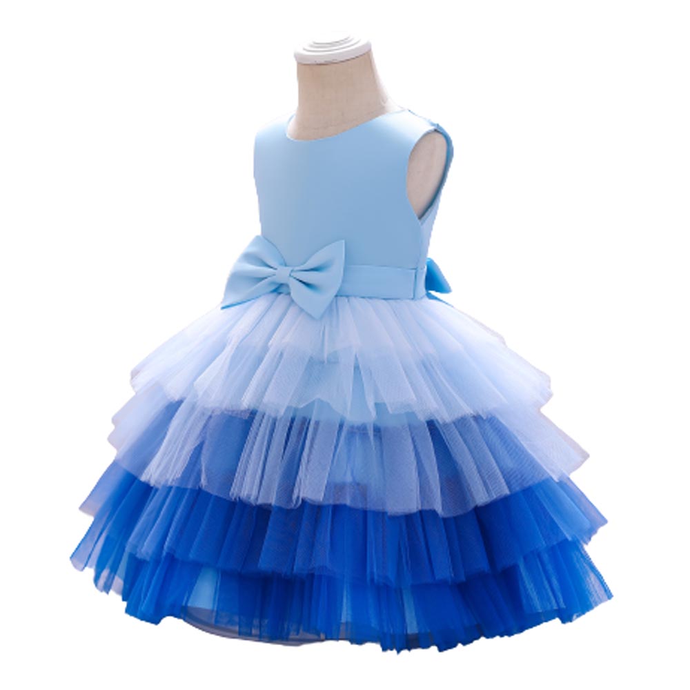 D' Daniela Toddler Bow Front Ombre Layered Gown - Blue