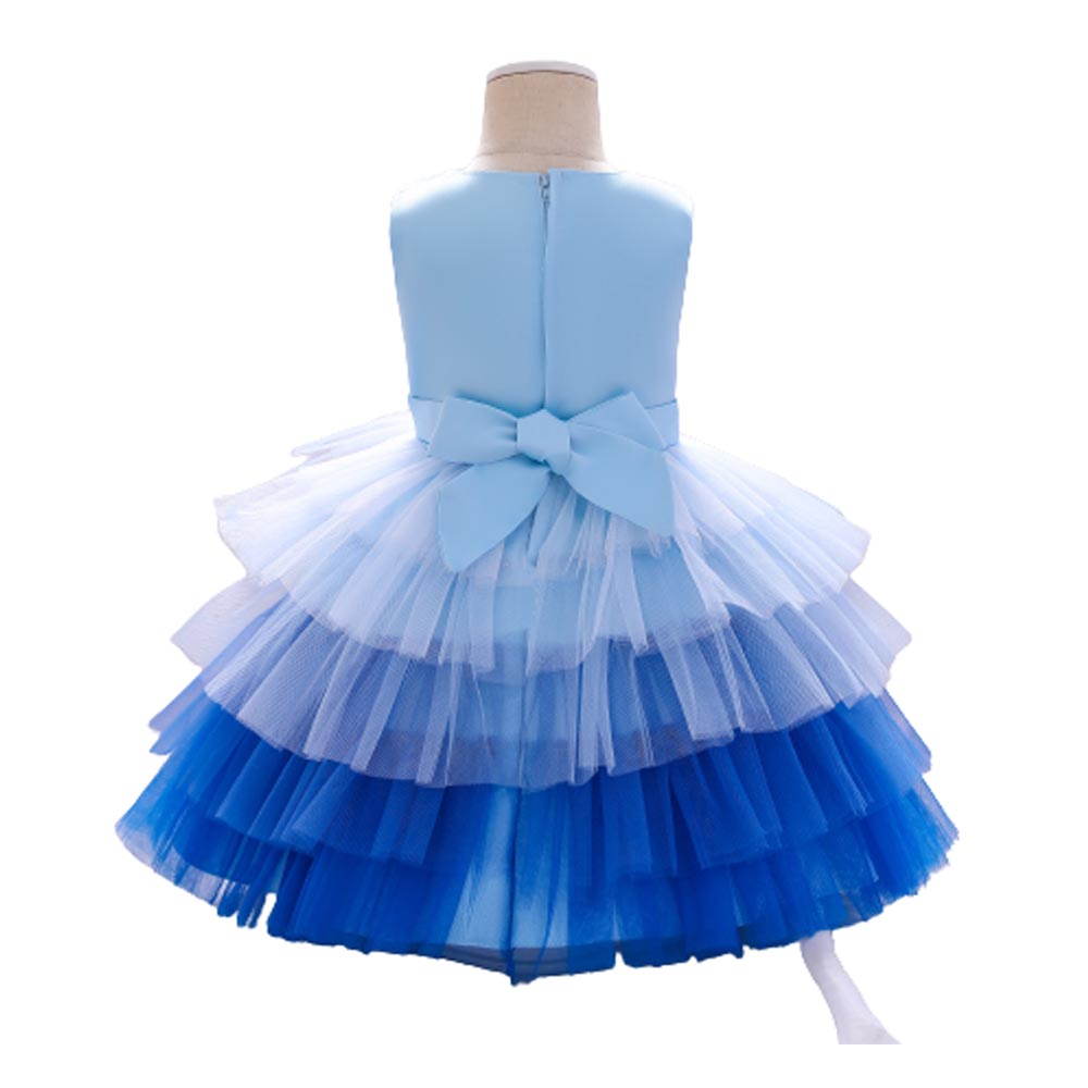 D' Daniela Toddler Bow Front Ombre Layered Gown - Blue