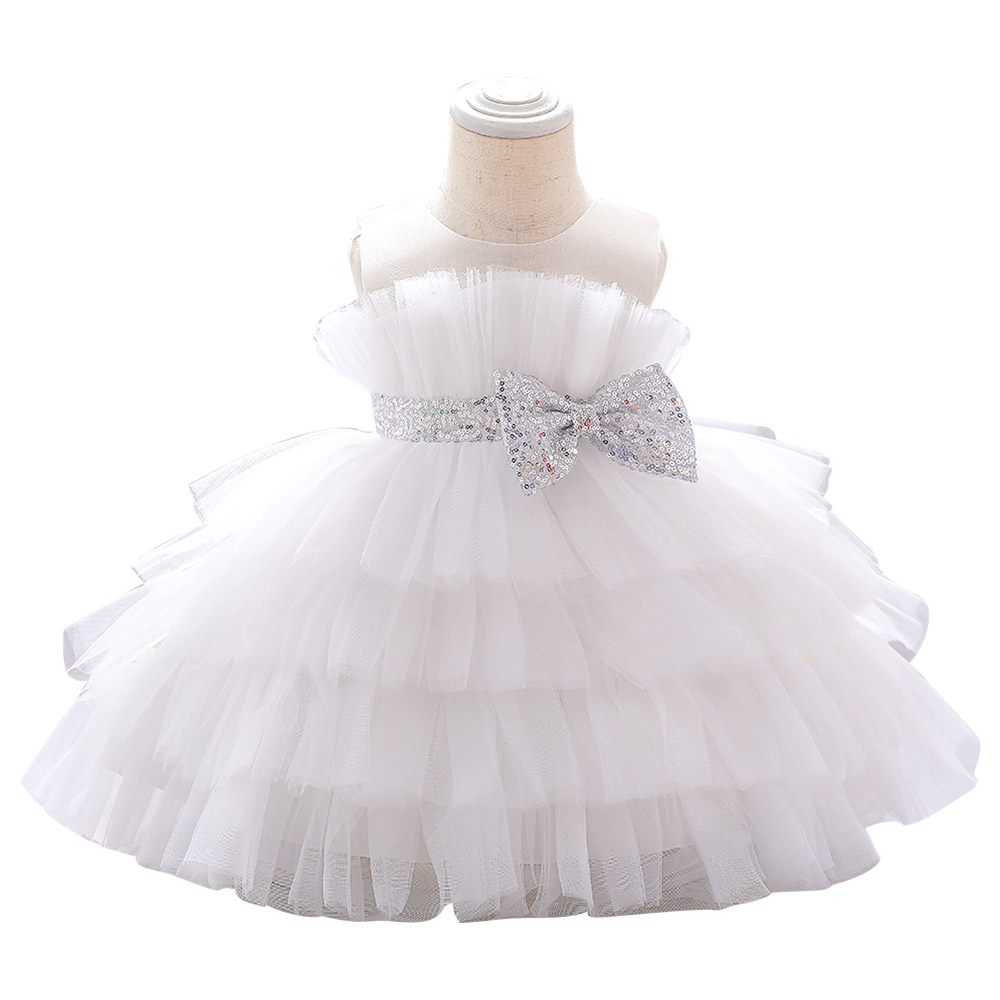 D' Daniela Girls Fluffy Juliet Party Dress - White