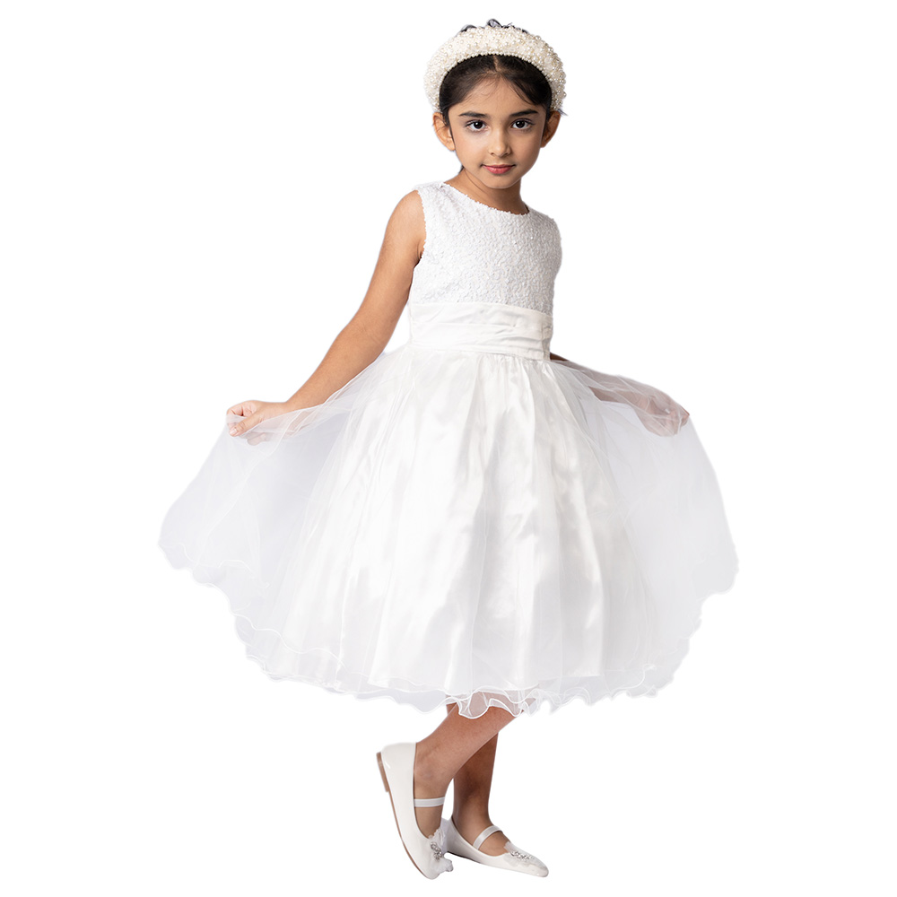 D' Daniela Sparkly Sequins & Flower Dress - White