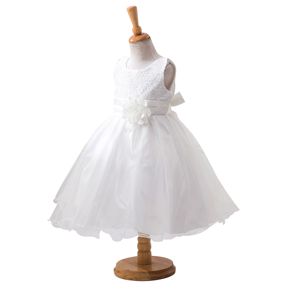 D' Daniela Sparkly Sequins & Flower Dress - White