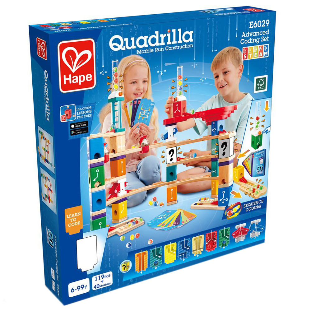 Hape - Quadrilla Advanced Coding Set Stem Toy - 119pcs With 40 Marbles