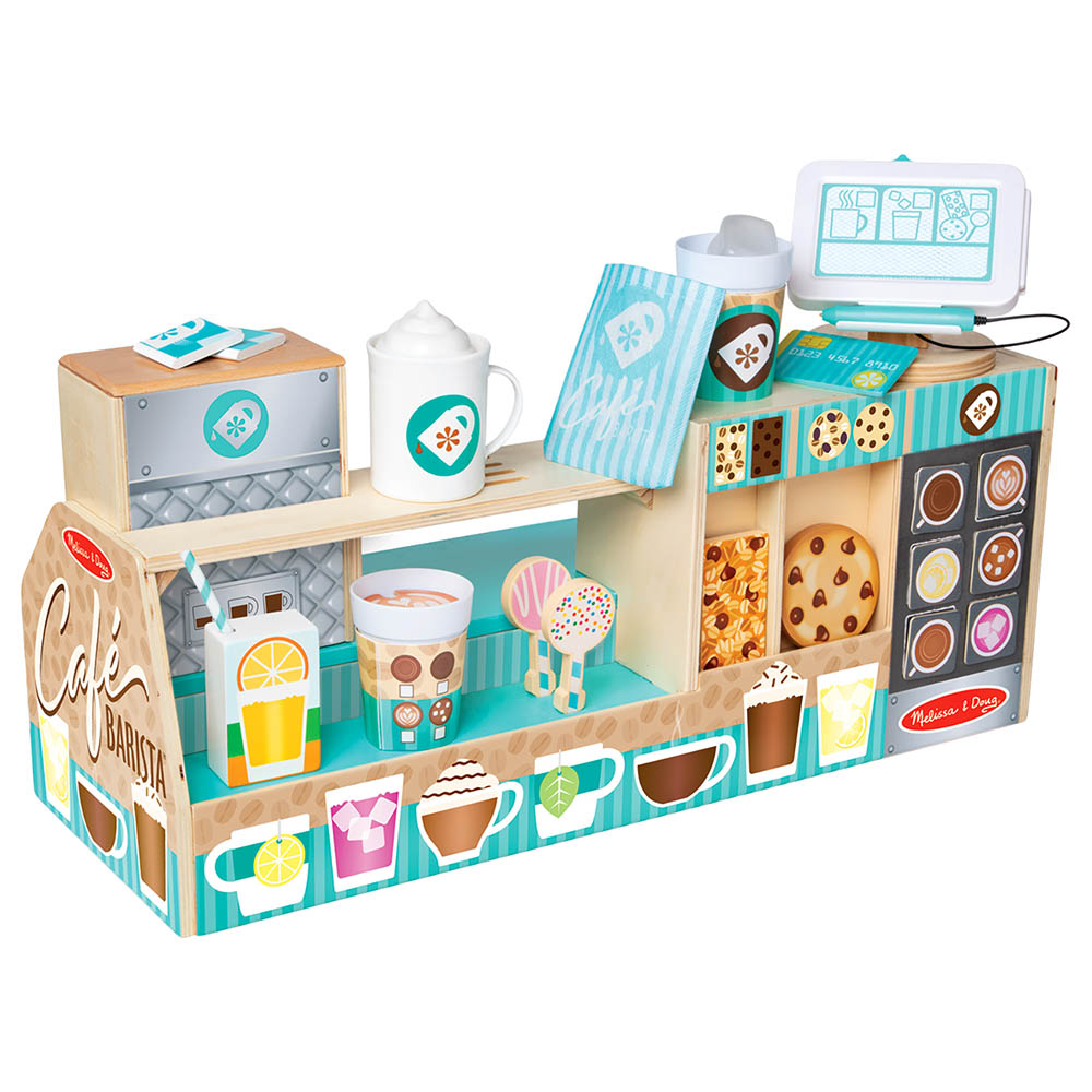 Melissa & Doug Wooden Cafe Barista Coffee Shop Playset - 35 pcs