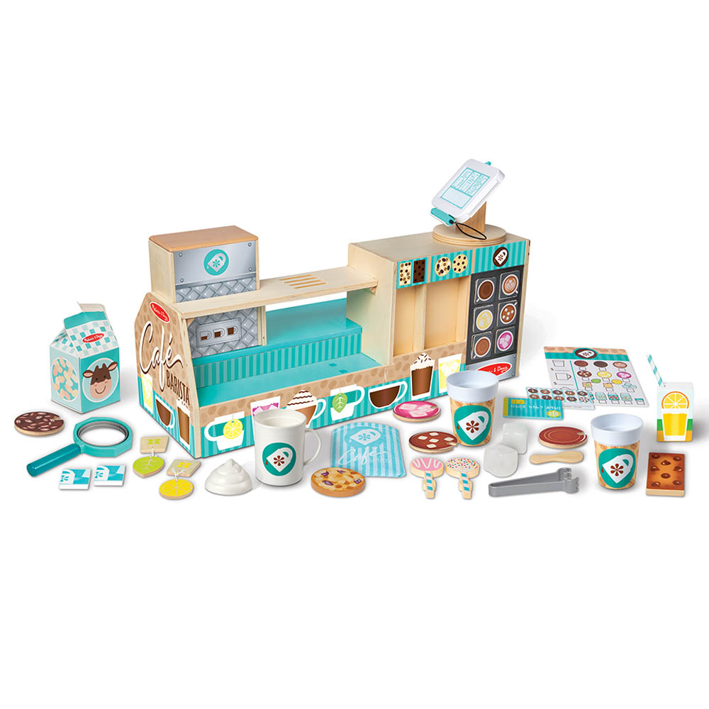 Melissa & Doug Wooden Cafe Barista Coffee Shop Playset - 35 pcs