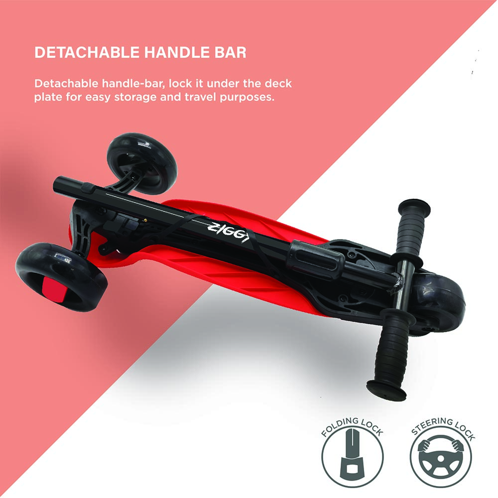Ziggy - 3-Wheel Tilt Scooter With LED Light - Red