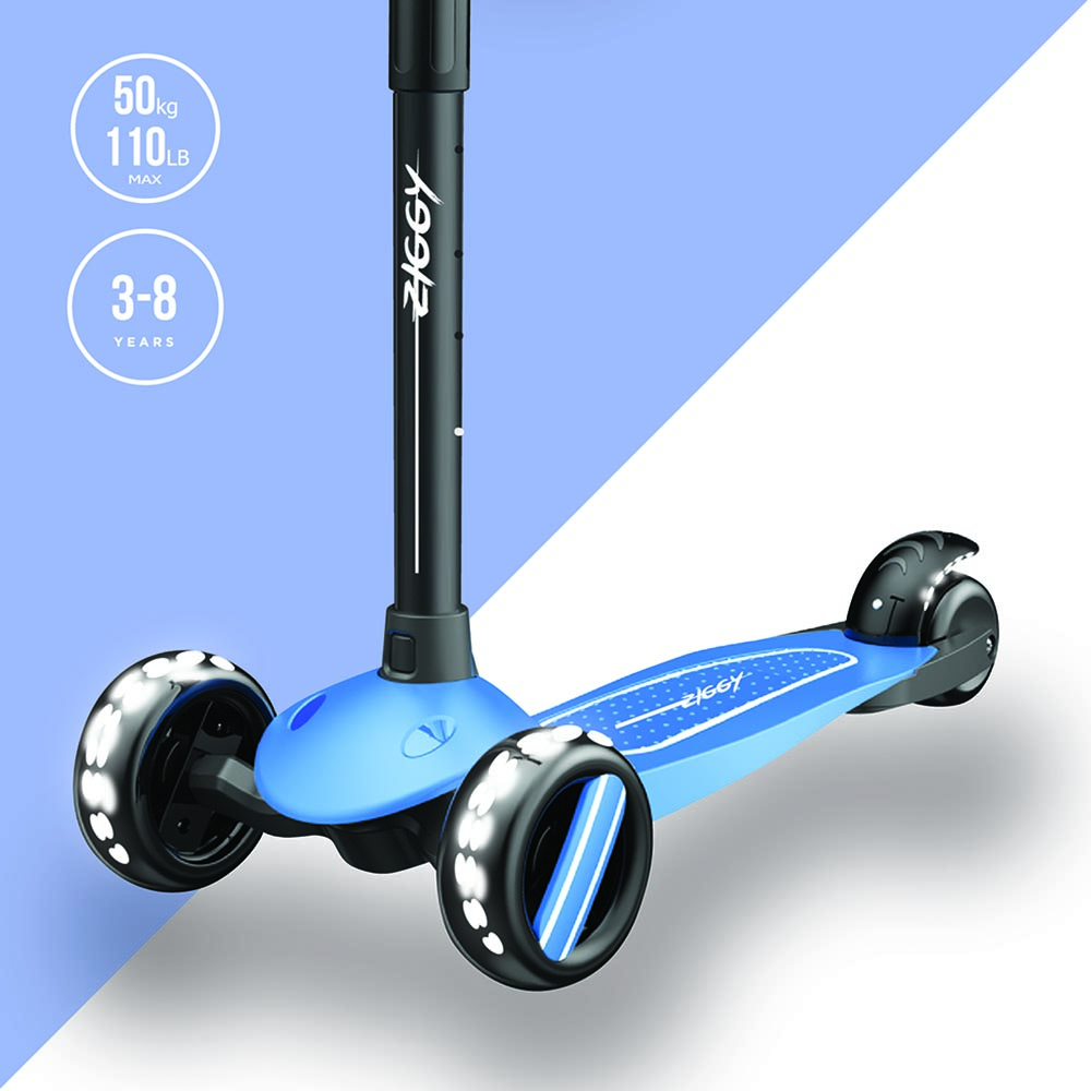 Ziggy - 3-Wheel Tilt Scooter With LED Light - Blue