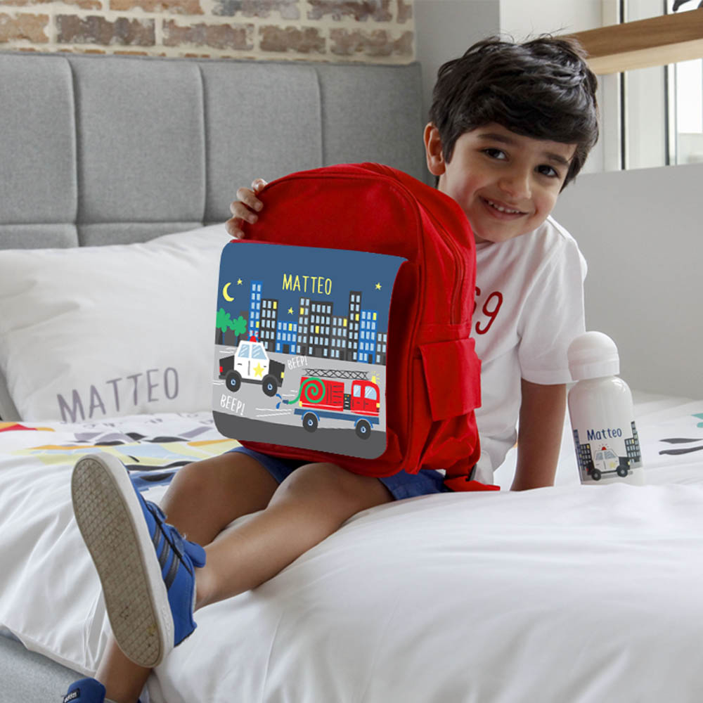 Essmak - Personalized Backpack - Emergency Cars - 12-Inch/30.5cm