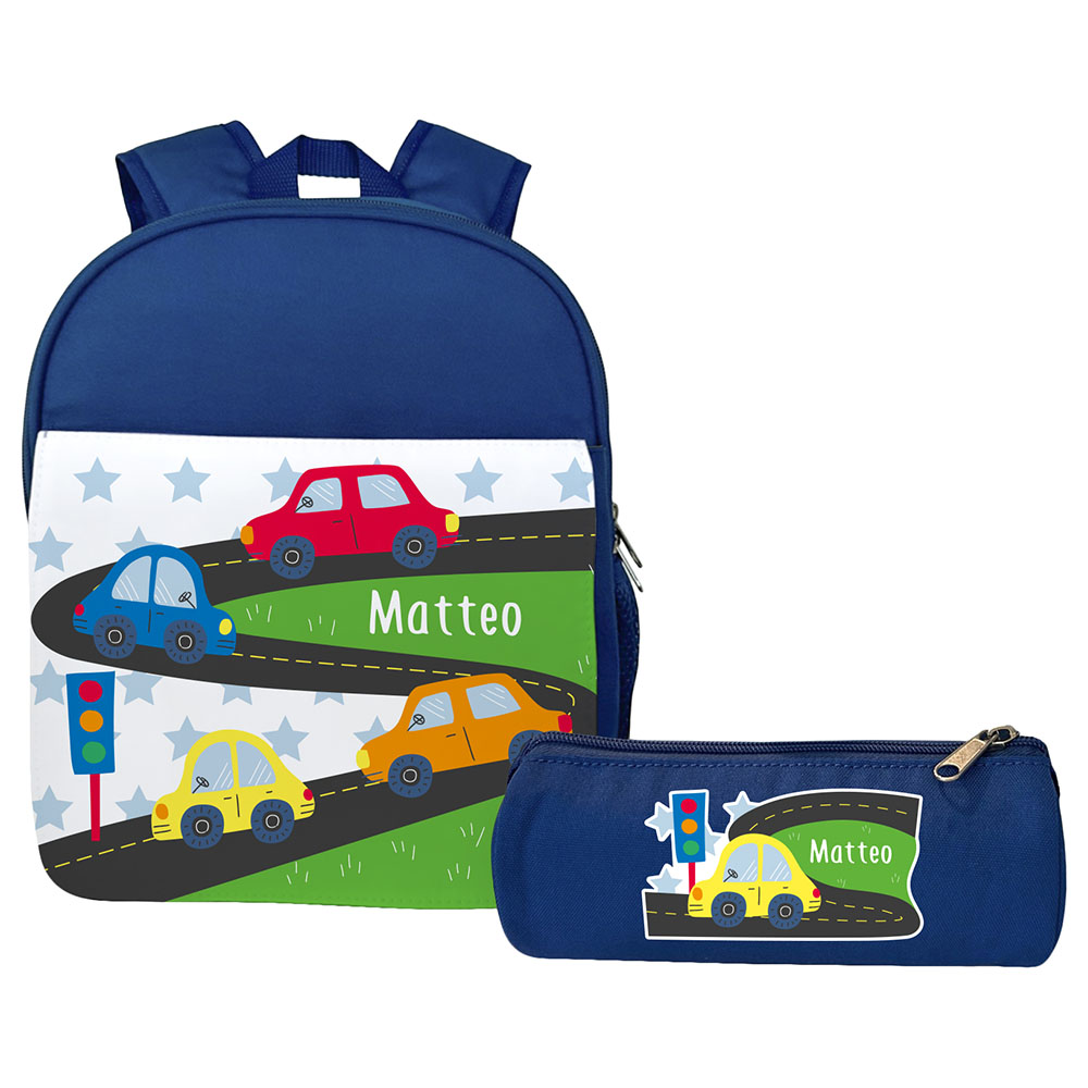 Essmak - Personalized Backpack & Pencil Case - Cars - 12-Inch