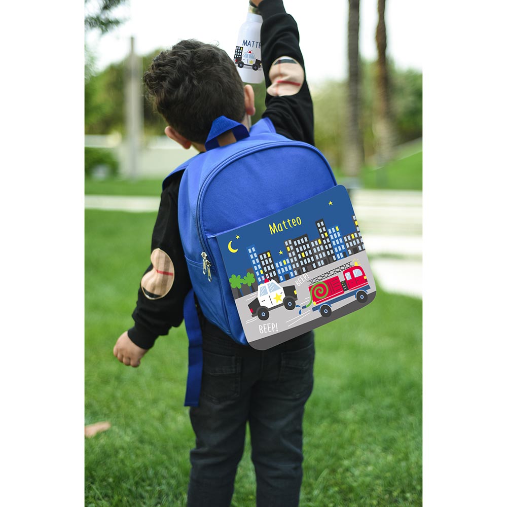Essmak - Personalized Backpack & Pencil Case - Emergency Vehicles - 12-Inch/30.5cm