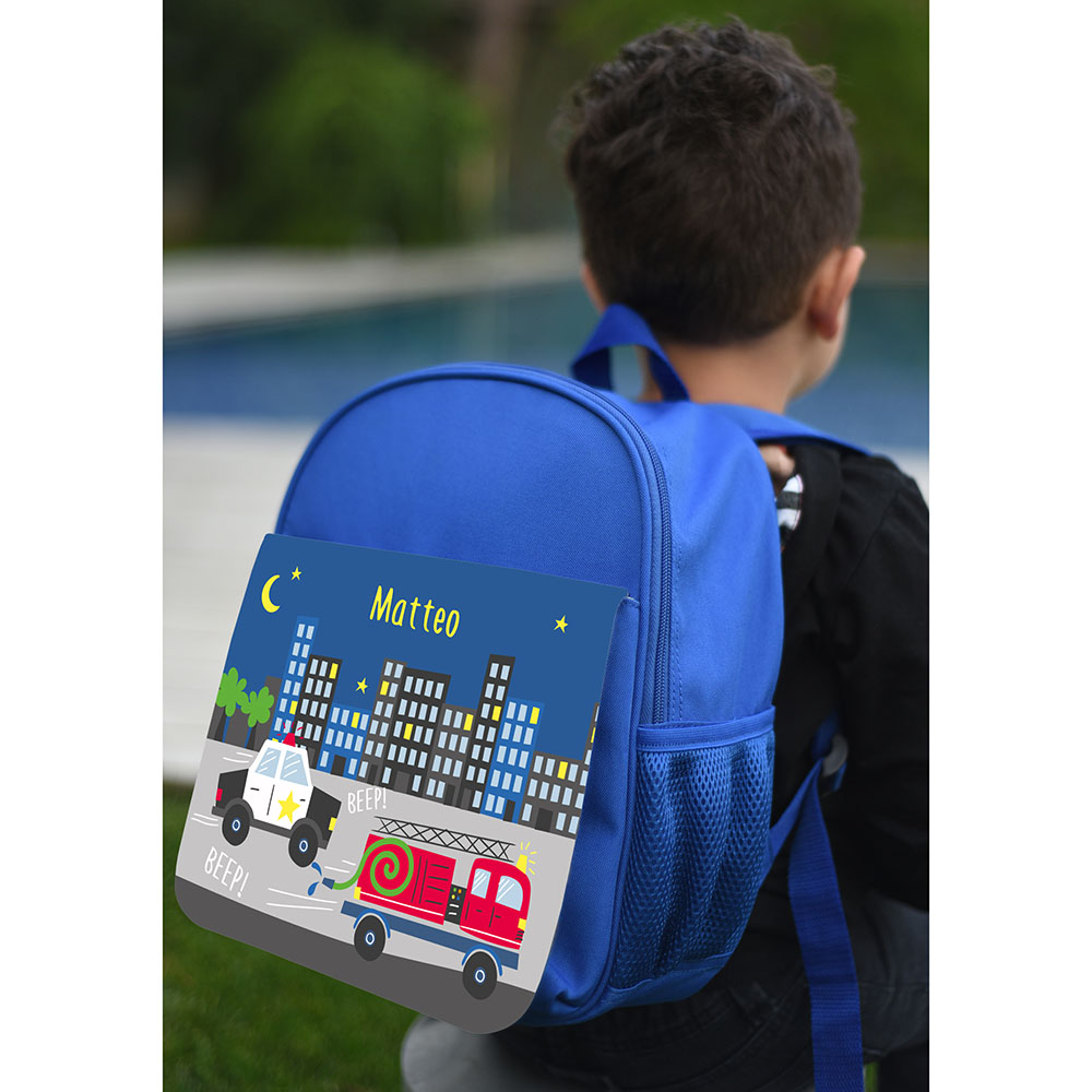 Essmak - Personalized Backpack & Pencil Case - Emergency Vehicles - 12-Inch/30.5cm