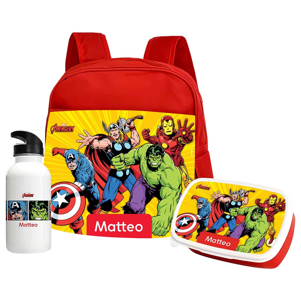 Essmak - Marvel Avengers 2 Backpack With Lunch Box & Water Bottle- 12-Inch - Red