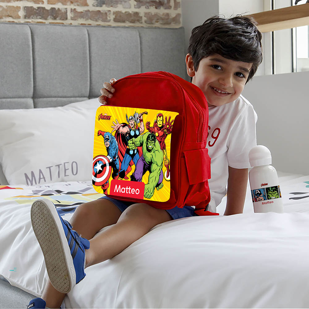 Essmak - Marvel Avengers 2 Backpack With Lunch Box & Water Bottle- 12-Inch - Red
